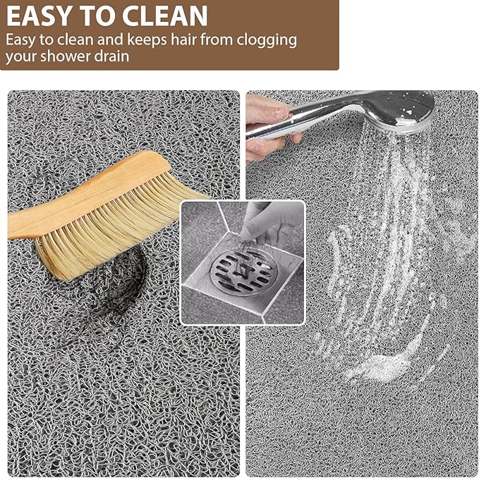 Shower Mat Non Slip: 59 x 35.4 Inch Extra Large Shower Mats for Inside Shower with Drain Hole - Soft PVC Loofah Anti Slip Shower Stall Mat for Walk-in Shower and Bathroom, Quick Drying