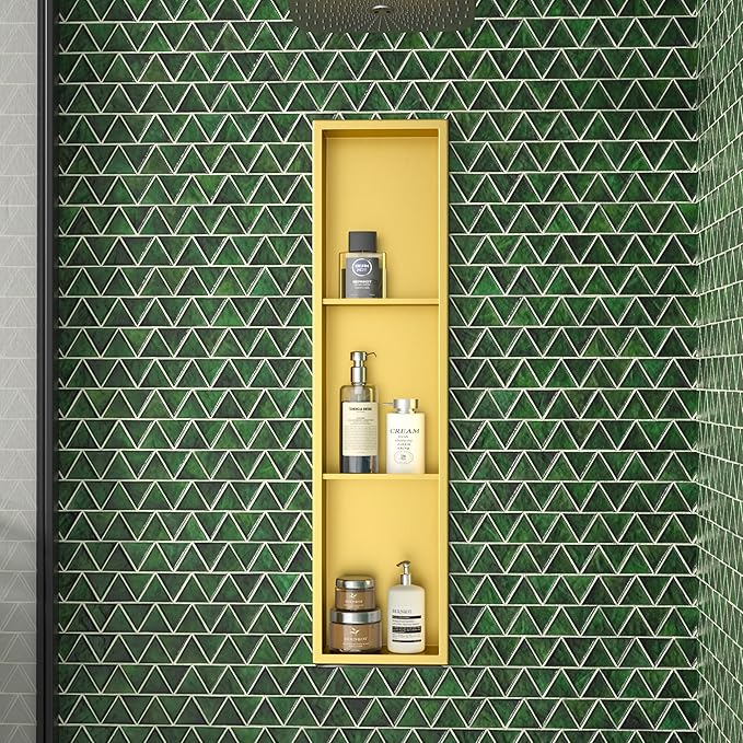 Stainless Steel Shower Niche 8"×36" with 3-Tier Shelve Gold No Tiled Needed Niche Shower for Wall Recessed Shower Shelf for Bathroom Storage