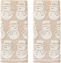 SKL Home Christmas/Winter Snowman Jacquard 100% Cotton Reversible 2pc Hand Towel Set, Soft & Absorbent, Decorative for Bath/Kitchen/Bar & Gift, Tan