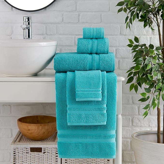 Premium 6 Piece Towel Set, 2 Bath Towel, 2 Hand Towels, 2 Washcloths, 100% Turkish Cotton Soft Absorbent Towels (Turquoise, 6 Piece Towel Set)
