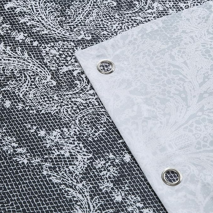 90 Inch Extra Long Shower Curtain - Chantilly Lace Design, Heavyweight Polyester, Black to White Ombre, 72" W x 90" H
