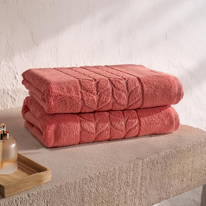 BAGNO MILANO Organic Turkish Cotton Bath Towels, Luxury Jacquard Collection, Certified Organic Highly Absorbent, Soft-Plush Towel Set (Coral Red, 4 Pcs Hand Towel Set)