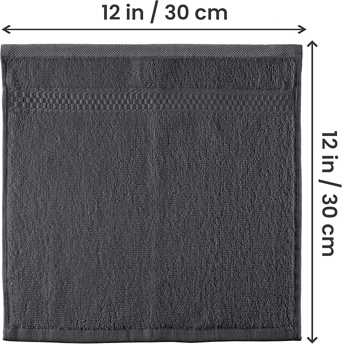 Utopia Towels 12 Pack Premium Wash Cloths Set, 12 by 12 Inches, 100% Cotton Ring Spun, Highly Absorbent and Soft Feel Essential Washcloths for Bathroom, Spa, Gym, and Face, Grey