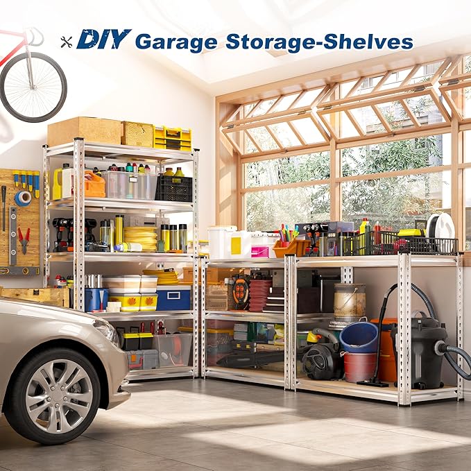 REIBII Storage Shelves 2020LBS Garage Shelving Heavy Duty Metal Shelving Adjustable 5 Tier Pantry Shelves for Garage Pantry Closet Kitchen Basement 28" W x 12" D x 59.8" H, 4 Pack