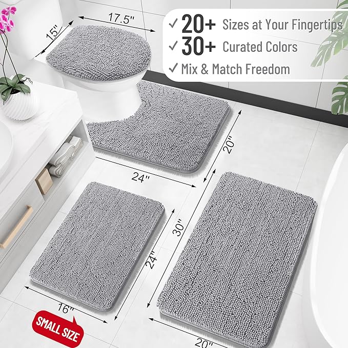 OLANLY Bathroom Rugs 40x32, Extra Soft Absorbent Chenille Bath Rugs, Rubber Backing Quick Dry, Machine Washable Bath Mats for Bathroom Floor, Tub and Shower, Home Decor Accessories, Grey