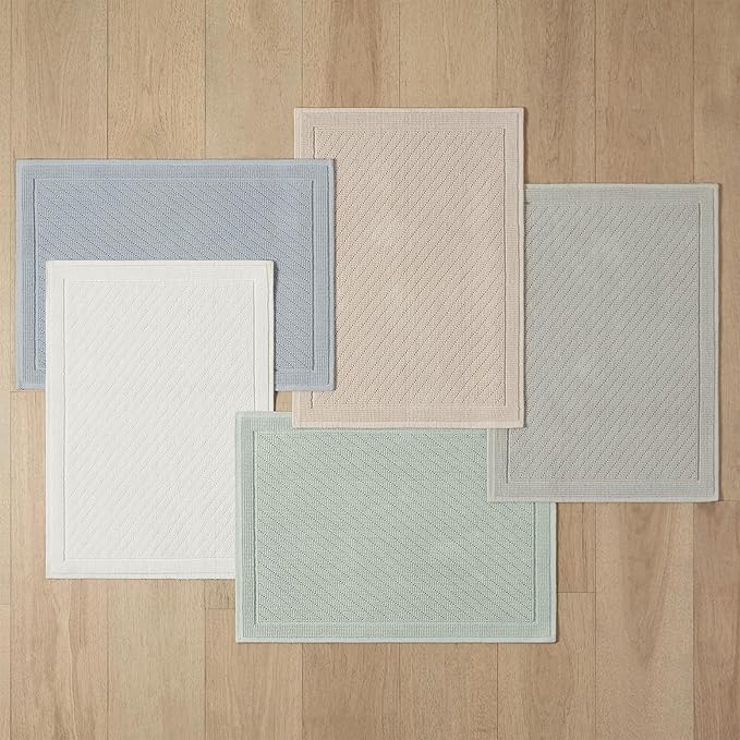 Arkwright 100% Cotton Bathroom Rug - High Absorbent Stylish Textured Woven Design Bath Mat, Slip Resistant Backing for Shower and Bathtub Floor, 20x32 in - Green