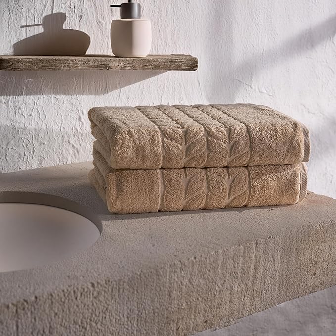 BAGNO MILANO Organic Turkish Cotton Bath Towels, Luxury Jacquard Collection, Certified Organic Highly Absorbent, Soft-Plush Towel Set (Latte, 6 Pcs Towel Set)