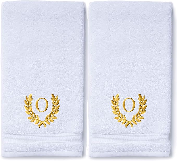 Decorative and Monogrammed Hand Towels for Bathroom Kitchen Makeup | Personalized Gift for Wedding-Bridal | Roman Font Custom Luxury Turkish Towel | Spa Collection, Oversized, 16 X 30 Inch, Set of 2