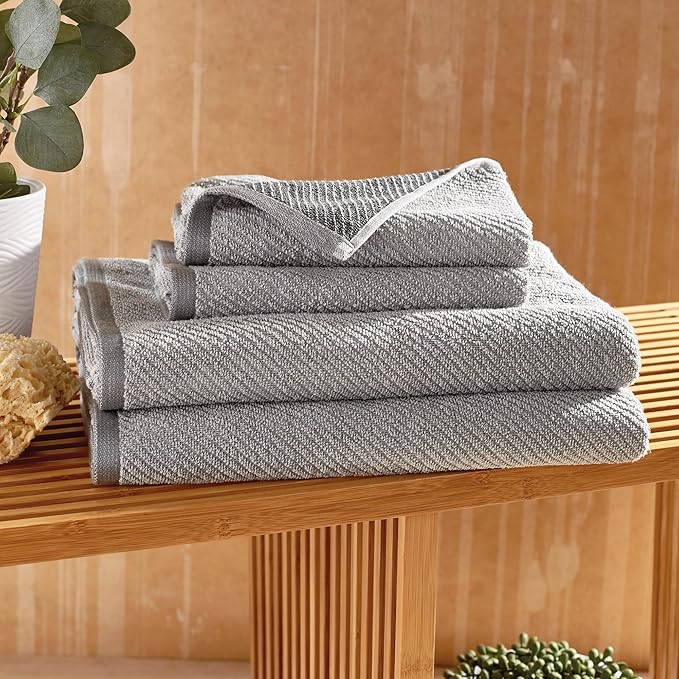 Wellbe 4-Piece Towel Set - Quick Dry, Absorbent, Soft, 2 Bath, 2 Hand, Grey