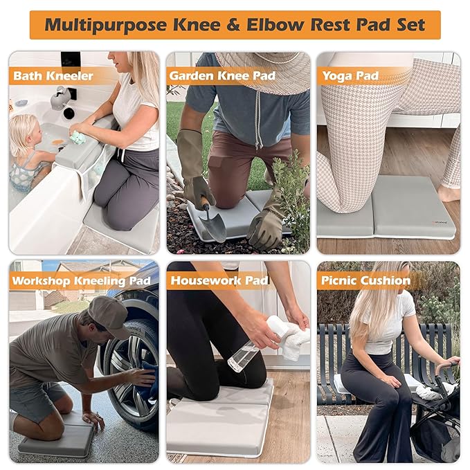 Premium Bath Kneeler, Baby Bath Kneeler and Elbow Rest Pad Set, Kneeling Pad for Bathing Baby, Knee Pads for Bathing Babies, Large Knee Pads (22 Inch × 13 Inch) with 4 Mesh Pockets (Large, Gray)