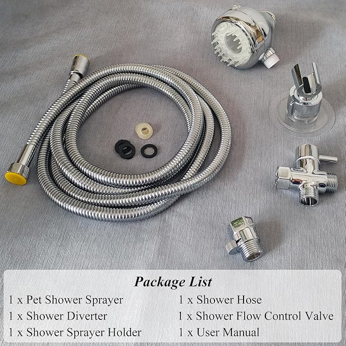 Pet Shower Set with 8.2ft Hose & Flow Control Valve for Bathroom Shower Arm