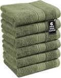 LANE LINEN 100% Cotton Washcloths 6 Pack - Spa & Salon Quality - Ring Spun Cotton Face Cloths - Very Soft & Absorbent Wash Cloths for Body, Beauty, Home, Gym - Fingertip Towels - 13"x13", Oil Green