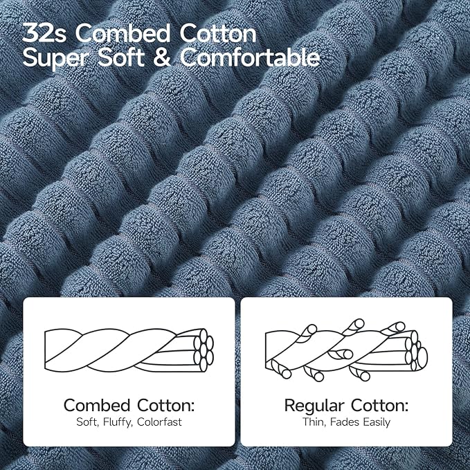 REDKISS 2 Pack Large Bath Towels 31×63 inches, 100% Cotton, Super Soft and Absorbent, Quick-Dry Towels, Perfect for Bathroom,Plush Shower Towels-Blue