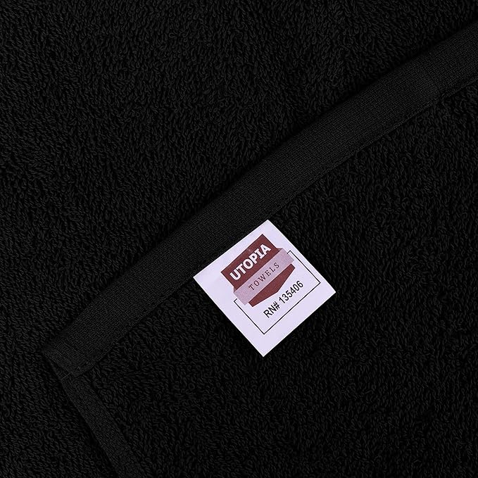 Utopia Towels 24 Pack Cotton Washcloths Set, 100% Ring Spun Cotton, Premium Quality Flannel Face Cloths, Highly Absorbent and Soft Feel Fingertip Towels, Black, White