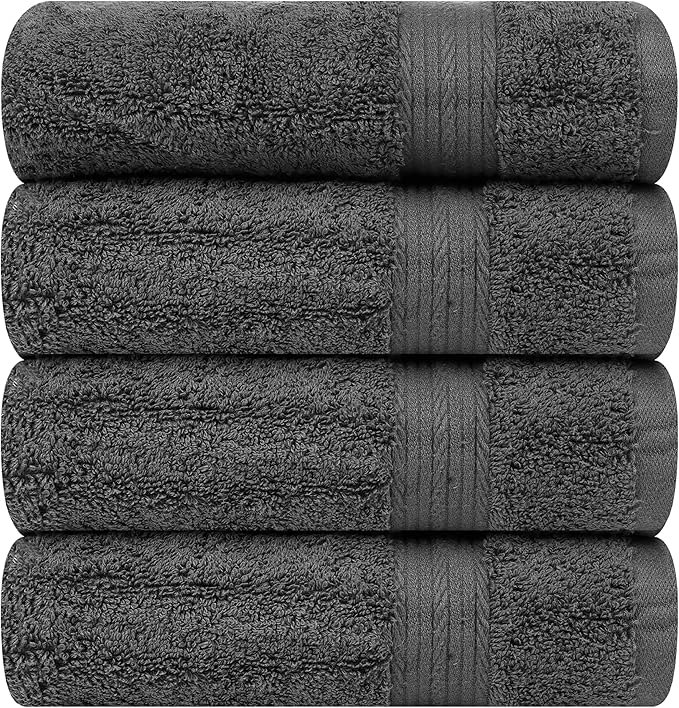 Ample Decor 100% Cotton Bath Towels for Bathroom 30 X 54 Inch 600 GSM Soft Absorbent - 4pcs Grey