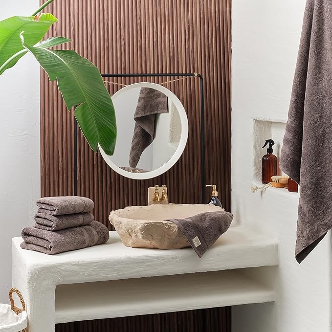 SOFE H&L | Olea Luxury Turkish Cotton Bath Towels Set of 3 : 1 Bath Towel, 1 Hand Towel, 1 Wash Cloths, Dark Gray |Thick, Premium, Soft, Durable, Absorbent - Hotel Quality Towel Sets for Bathroom