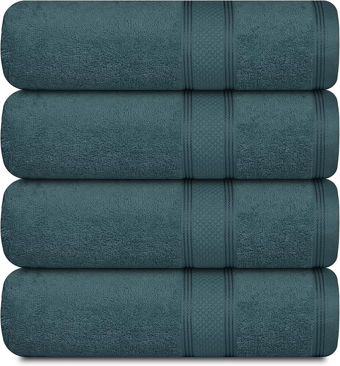 Casa Lino 4 Piece Bath Towel Set | 1 Bath Towel, 2 Wash Cloth, 1 Hand Towels | Bathroom Essentials for New Home, 100% Cotton Luxury Towels, Highly Absorbent Bathroom Set, Teal.