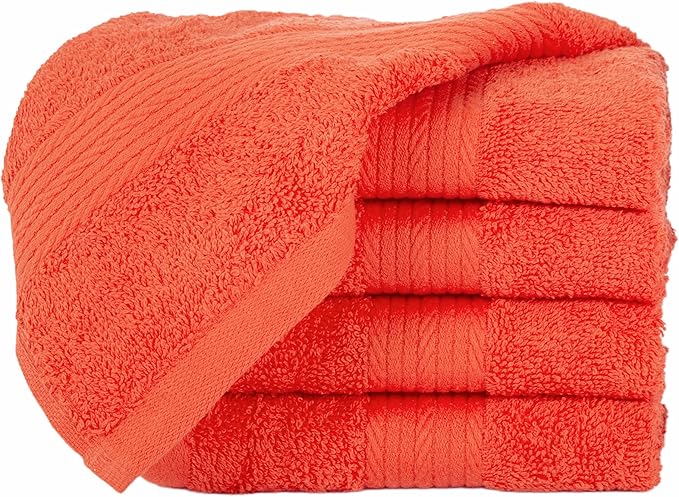 Ample Decor Washcloths Pack of 5 12 X 12 Inch, 600 GSM 100% Cotton Soft Absorbent, Premium Quality Durable Machine Washable, Ideal for Bathroom, Pool, Hotel, Spa – Orange