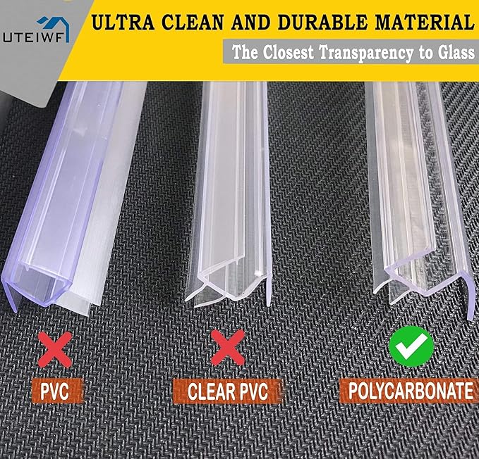 Shower Door Seal Strip Kit 3 Packs, 2 PCS 80" Shower Door Side Seals and 1 PC 36" Shower Door Sweep Bottom Seal for 3/8" (10mm) Thick Glass Shower Door Polycarbonate
