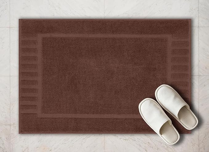 White Classic Luxury Bath Mat Floor Towel Set - Absorbent Cotton Hotel Spa Shower/Bathtub Mats [Not a Bathroom Rug] 22"x34" | 2 Pack | Brown
