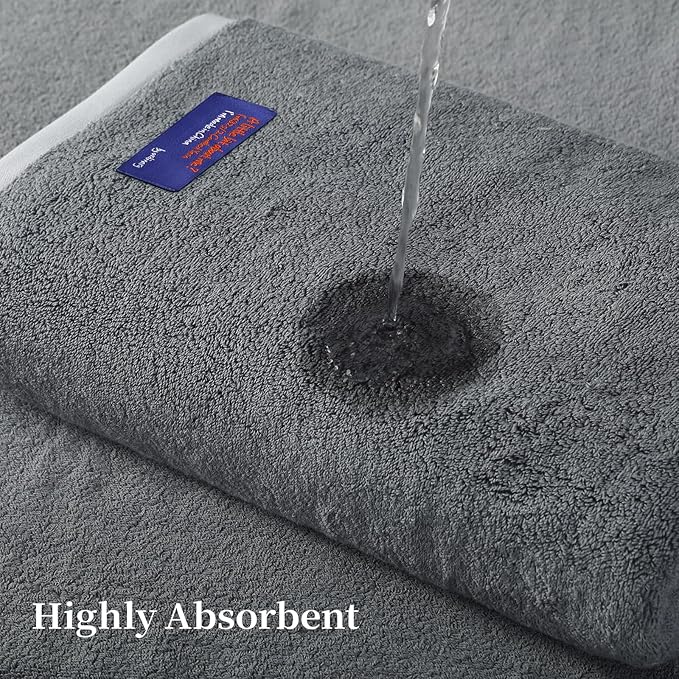 REDKISS 2 Pack 100% Cotton Bath Towels with Luxury Embellished Border Design, Oversized 27 x 54 Inches & 600 GSM Ultra Soft Bath Towel Set, Quicker to Dry Towels for Bathroom, Gym, Spa, Hotel, Gray