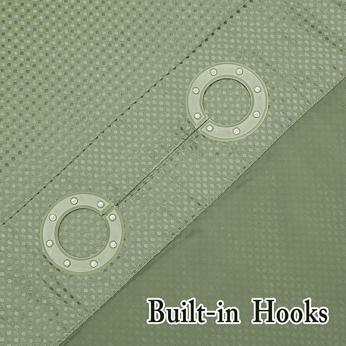 Gibelle Extra Long Shower Curtain 72x86, Waffle Weave Bathroom Shower Curtain with Snap-in Fabric Liner Set, No Hooks Needed, Hotel Style with Mesh Top Window, Sage Green