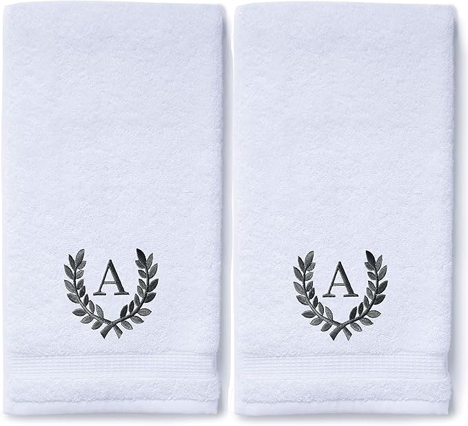 Decorative and Monogrammed Hand Towels for Bathroom Kitchen Makeup | Personalized Gift for Wedding-Bridal | Roman Font Custom Luxury Turkish Towel | Spa Collection, Oversized, 16 X 30 Inch, Set of 2