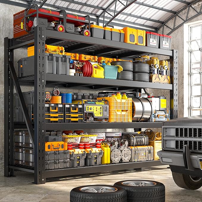 Bepatio 11000LBS Garage Shelving Heavy Duty Storage Shelves Adjustable 4-Tier Metal Shelving Uints Heavy Duty Industrial Shelves for Garage, Warehouse Basement Storage Room 24" D × 60" W × 72" H