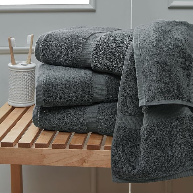 Towel Bazaar Premium Cotton Super Soft and Absorbent Turkish Towels (4-Piece Extra Large Bath Towels, Dark Gray)