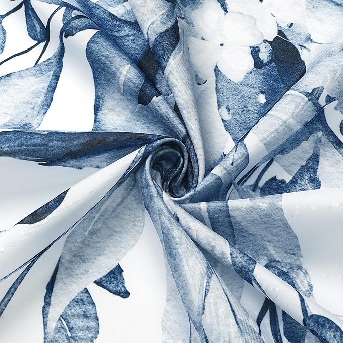 Gibelle Long Shower Curtain 72 x 78, Navy Blue Floral Shower Curtain for Bathroom, Watercolor Plant Eucalyptus Leaves Fabric Shower Curtain Set