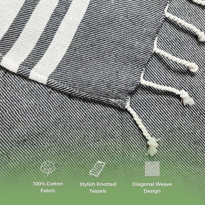 Turkish Cotton Beach Towel Pack of 4 & 1 Boho Tote Bag - Hammam Towels - No Shrink - Quick Dry - Lightweight - Sand Free - Camping - Pool - Tanning - Beach Essentials - Gray (40"x70")