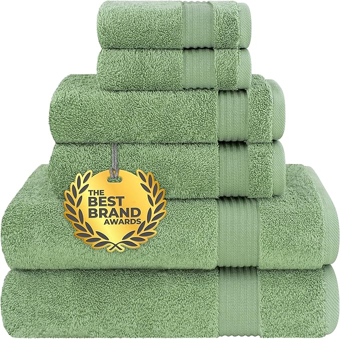 Cotton Paradise 6 Piece Towel Set 100% Cotton Soft Absorbent Turkish Towels for Bathroom 2 Bath Towels 2 Hand Towels 2 Washcloths Sage Green Towel Set