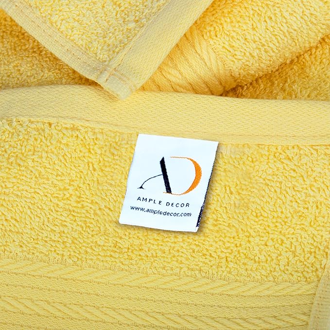 Ample Decor Yellow Washcloths Pack of 5 12 X 12 Inch 100% Cotton 600 GSM, Soft Absorbent and Reusable Fingertip Towels, Ideal for Bathroom and Powder Room