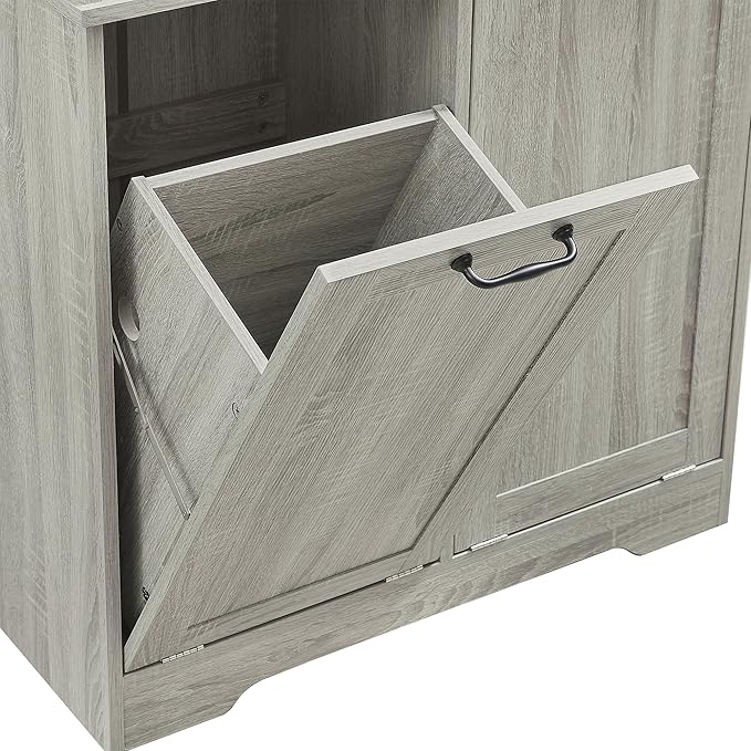 Favfurish 68" Tall Bathroom Storage Cabinet with Door and 2 Tilt-Out Laundry Hampers,Modern Linen Cabinets w/Open Shelf & Adjustable Shelves,Freestanding Organizer for Laundry Room,Kitchen,Oak