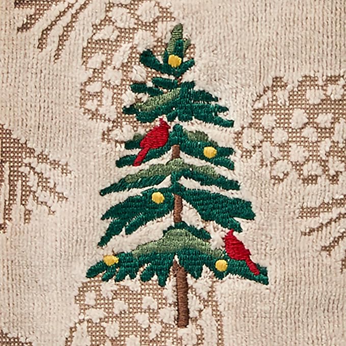SKL Home Christmas/Winter Seasonal Fir 100% Cotton Embroidered 2pc Hand Towel Set, Decorative Jacquard for Bath/Kitchen/Bar, Wheat