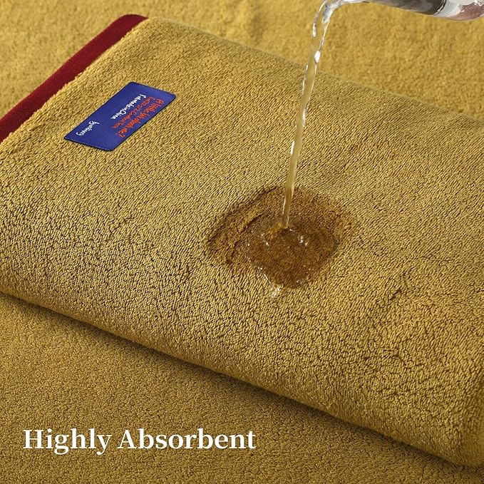 REDKISS 2 Pack 100% Cotton Bath Towels with Luxury Embellished Border Design, Oversized 27 x 54 Inches & 600 GSM Ultra Soft Bath Towel Set, Quick Dry Towels for Bathroom, Gym, Hotel, Mustard Yellow