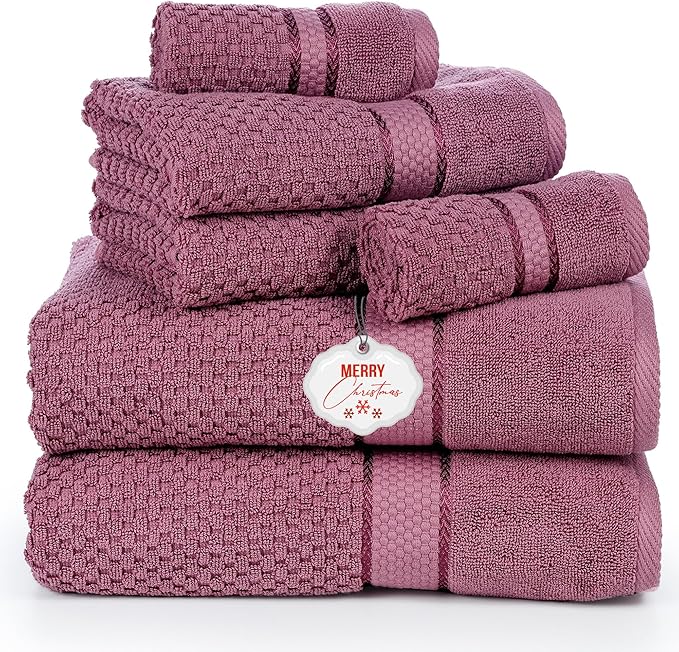 Ample Decor Bathroom Towel Set of 6-2 Bath Towel, 2 Hand Towel, 2 Wash Cloths – Ideal for Gifting, Hotel, Gym, Spa - Grape Purple