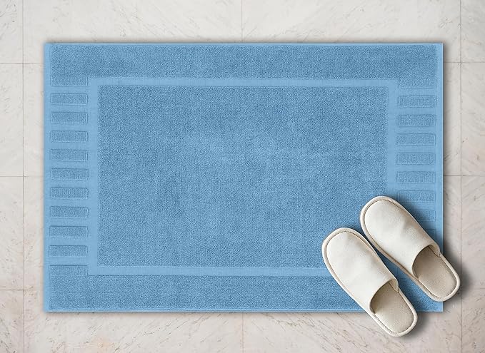 White Classic Luxury Bath Mat Floor Towel Set - Absorbent Cotton Hotel Spa Shower/Bathtub Mats [Not a Bathroom Rug] 22"x34" | 2 Pack | Light Blue