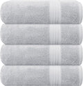 GLAMBURG Premium Cotton 4 Pack Bath Towel Set - 100% Pure Cotton - 4 Bath Towels 27x54 - Ideal for Everyday use - Ultra Soft & Highly Absorbent - Light Grey