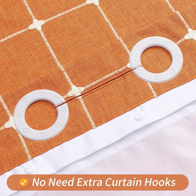 MitoVilla No Hooks Needed Orange Boho Shower Curtain with Snap-in Liner, Farmhouse Cotton Linen Fabric Shower Curtains with Tassels for Rustic Neutral Bathroom Decor, Burnt Orange, 72 x 74