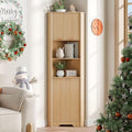 Fameill Tall Corner Cabinet with 2 Doors and 2 Open Storage Shelves, 68” Corner Storage Cabinet with Fluted Door Design, Home Space Saver for Living Room, Bathroom, Kitchen, Laundry, Natural Oak Color