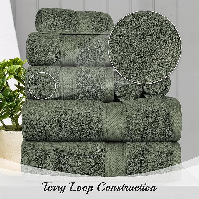 BNM Egyptian Cotton Heavyweight Towels, Ideal For Bathroom, Shower, Spa, 800 GSM Bath Towels, Highly-Absorbent, Luxury Bathroom Essentials, Soft Plush Home Basics, Bath Towel Set of 4, Forest Green