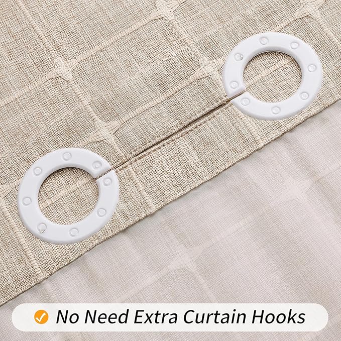 MitoVilla No Hooks Required Farmhouse Shower Curtain with Snap-in Liner - with Window & Magnets, Boho Cotton Linen Fabric Shower Curtains with Tassels for Rustic Bathroom Decor, Tan/Taupe, 72 x 74