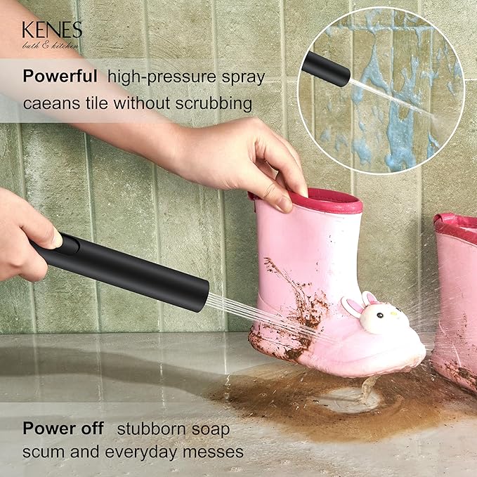 KENES Matte Black Rainfall Bathroom Shower System Rain Shower Head and Handle Set, Shower Faucet Set with 10-Inch Rain Showerhead and Handheld Spray, (Shower Valve Included), LJ-6026A-2