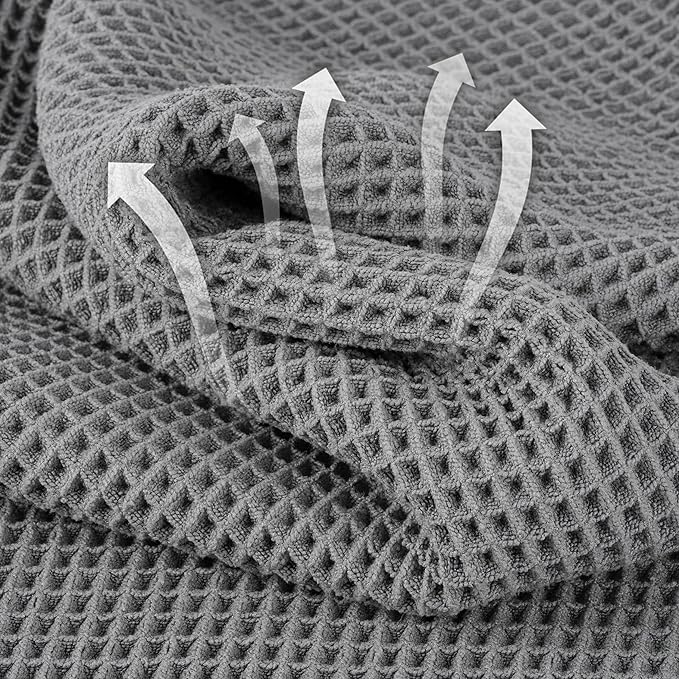 Microfiber Waffle Hand Towels, 4 Pieces, Soft, Absorbent, Fast Drying, Lint Free (Gray)
