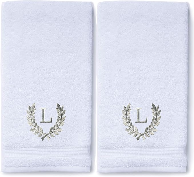 Decorative and Monogrammed Hand Towels for Bathroom Kitchen Makeup | Personalized Gift for Wedding-Bridal | Roman Font Custom Luxury Turkish Towel | Spa Collection, Oversized, 16 X 30 Inch, Set of 2