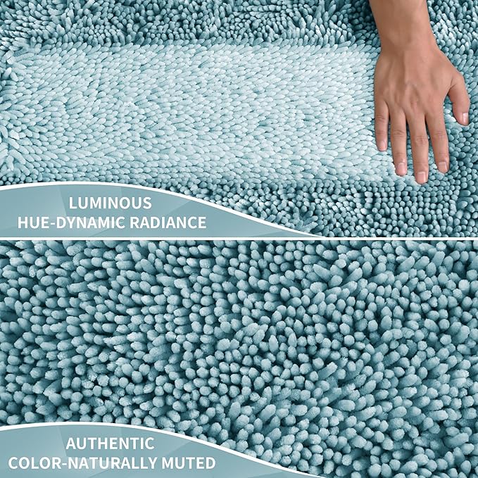 Yimobra Long Bathroom Rugs Runner 60x24 Inch, Extra Thick Soft Absorbent Chenille Bath Mat, Non Slip Machine Washable, Quick Dry Bath Rugs for Bathroom Floor, Tub and Shower, Greyish Blue