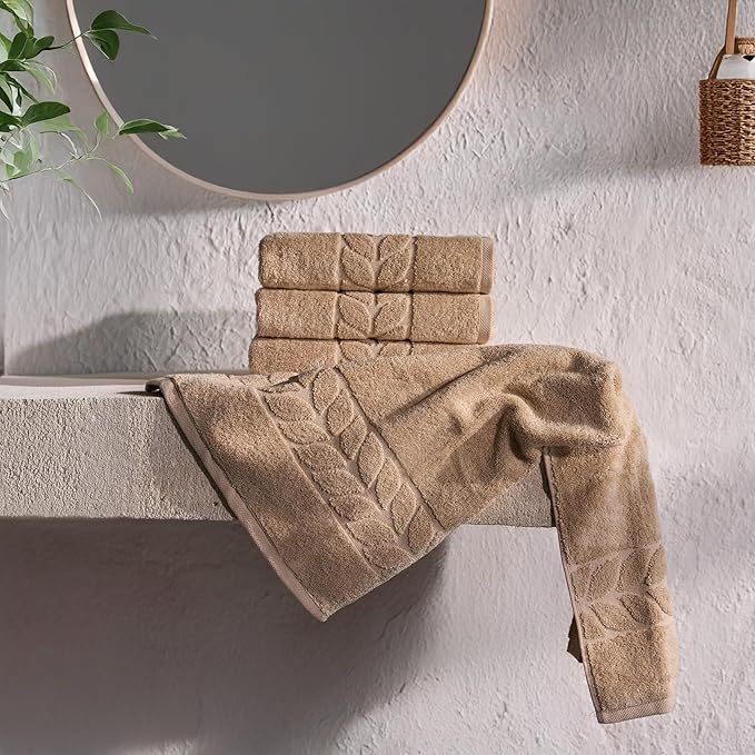BAGNO MILANO Organic Turkish Cotton Bath Towels, Luxury Jacquard Collection, Certified Organic Highly Absorbent, Soft-Plush Towel Set (Latte, 6 Pcs Towel Set)