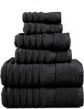 LANE LINEN 6-Piece Bath Towel Set – 100% Cotton, Quick Dry, Zero Twist, Ribbed, Luxury Towels, Includes 2 Large Bath Towels, 2 Hand Towels, 2 Washcloths, Premium Everyday Use - Black