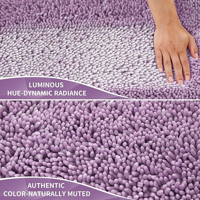 Yimobra Chenille Bathroom Rugs Non Slip, Extra Thick Soft Absorbent Bath Rug, Machine Washable Quick Dry Bath Mat for Bathroom Floor, Tub and Shower, Home Decor Accessories, 24x17, Lilac